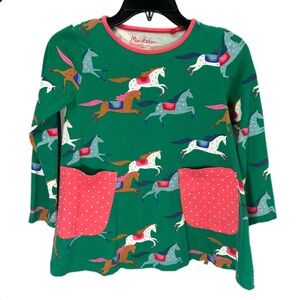 Mini Boden Horse Print Tunic Dress Green Cotton Sz 8-9Y